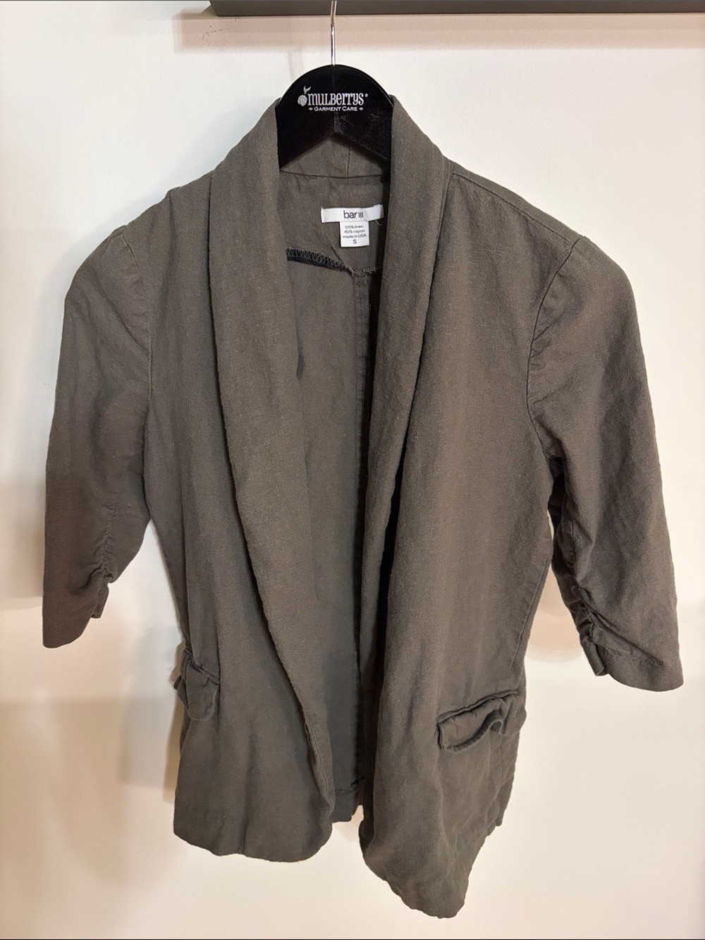 Bar III Olive Open-Front Shawl Collar Jacket